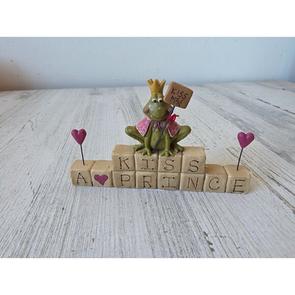 Vintage Suzi kiss Prince frog blossom bucket statue figurine Valentine's Day dec - Picture 1 of 8